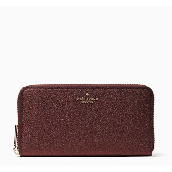 KATE SPADE BOXED SHIMMY GLITTER LARGE CONTINENTAL WALLET IN DEEP NOVA (BURGUNDY) - Picture 2 of 4